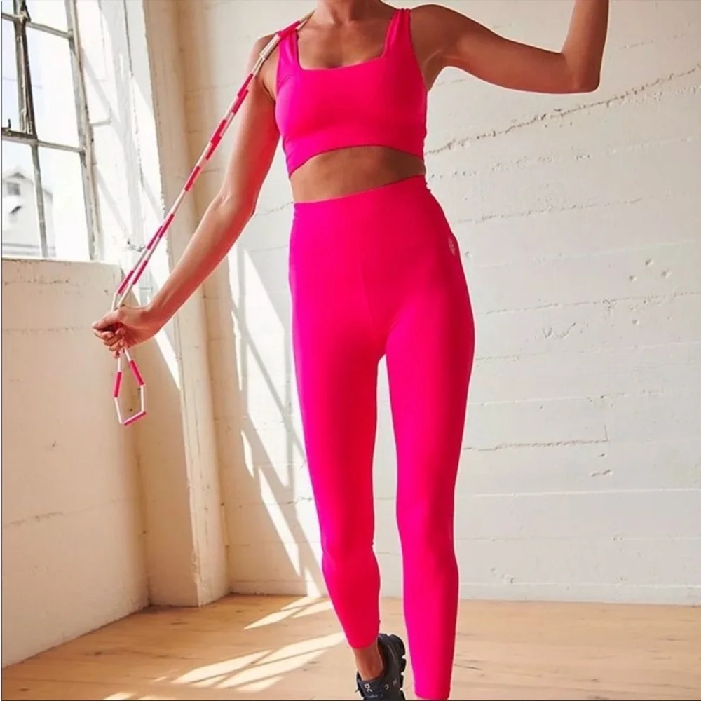 NWOT Free People Movement Good Karma Leggings in HOT PINK - Picture 2 of 8